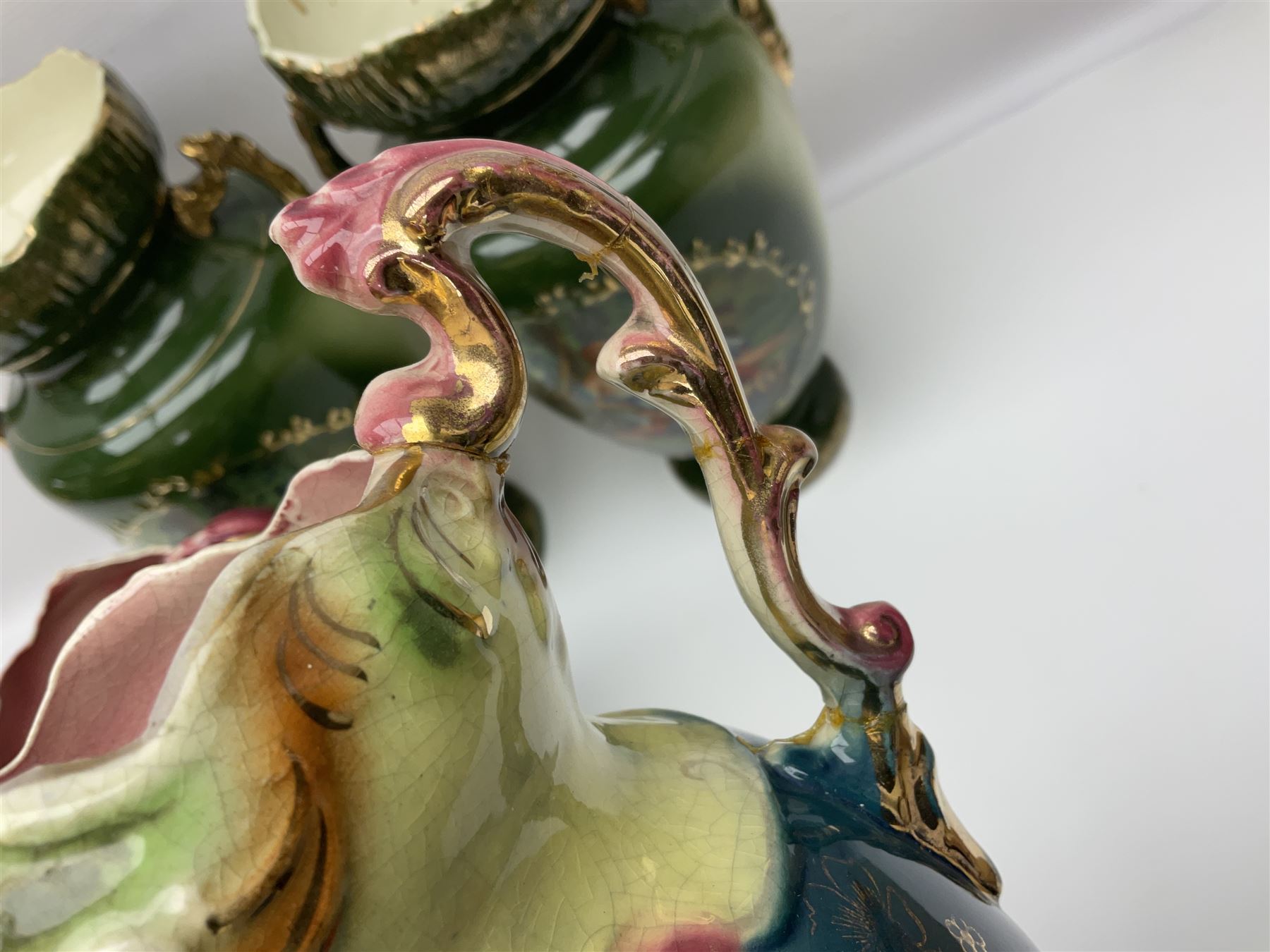 Set of four Chinese cloisonne enamel napkin rings, together with a pair of Strasburg Ware vases, a pair of similar larger continental vases and four Royal commemorative mugs