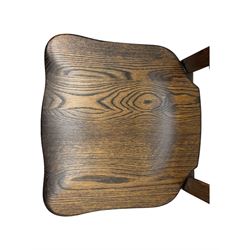 Mid-20th century Dutch oak dining table, rectangular top raised on square supports with tapered sections; four ladderback dining chairs, on turned supports with H-stretchers