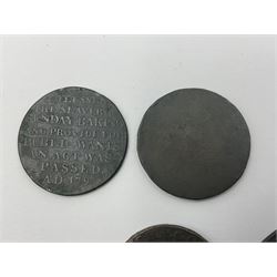 Four Georgian tokens comprising 1791 Liverpool Thomas Clarke Halfpenny, two 1795 Bakers Halfpennies and 1797 Stafford Halfpenny 
