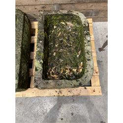 Two 19th century rectangular stone troughs (W72cm, D46cm, H25cm & W70cm, D44cm, H23cm)