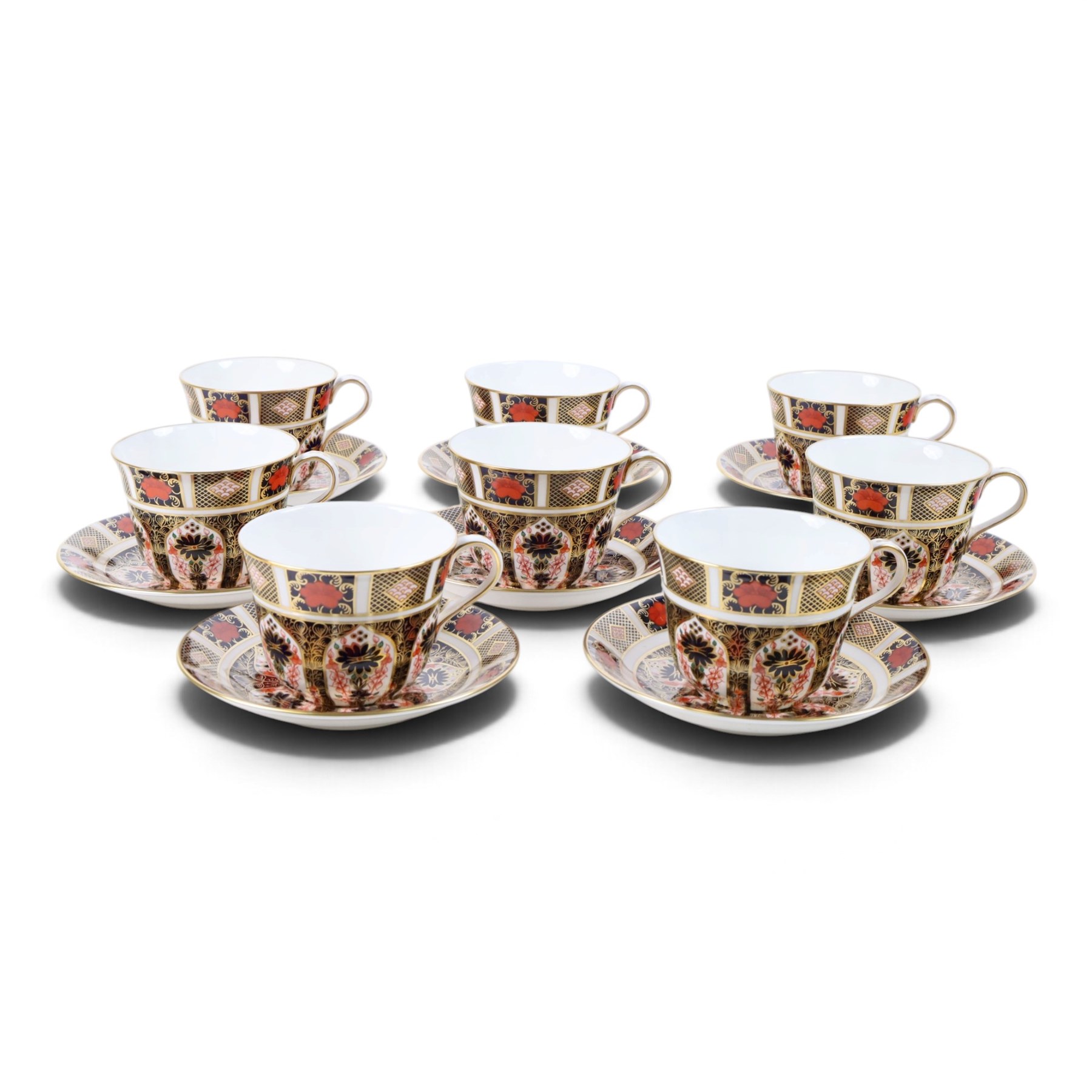 Royal Crown Derby Old Imari 1128 set of eight breakfast cups and saucers, cups, H8cm