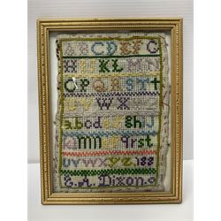 18th century alphabet cross stitch sampler, together with a later alphabet sampler, largest H31cm, W22cm