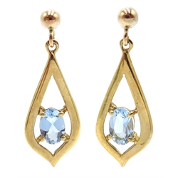  Pair of 9ct gold aquamarine pendant earrings, hallmarked  