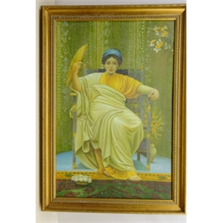  Seated Portrait of a Lady Holding a Fan, 20th century oil on board signed S. White 90cm x 60cm  