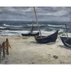 Karl Miersch (German 1894-1969):  Boats on the Shore, oil on canvas signed 44cm x 53cm 