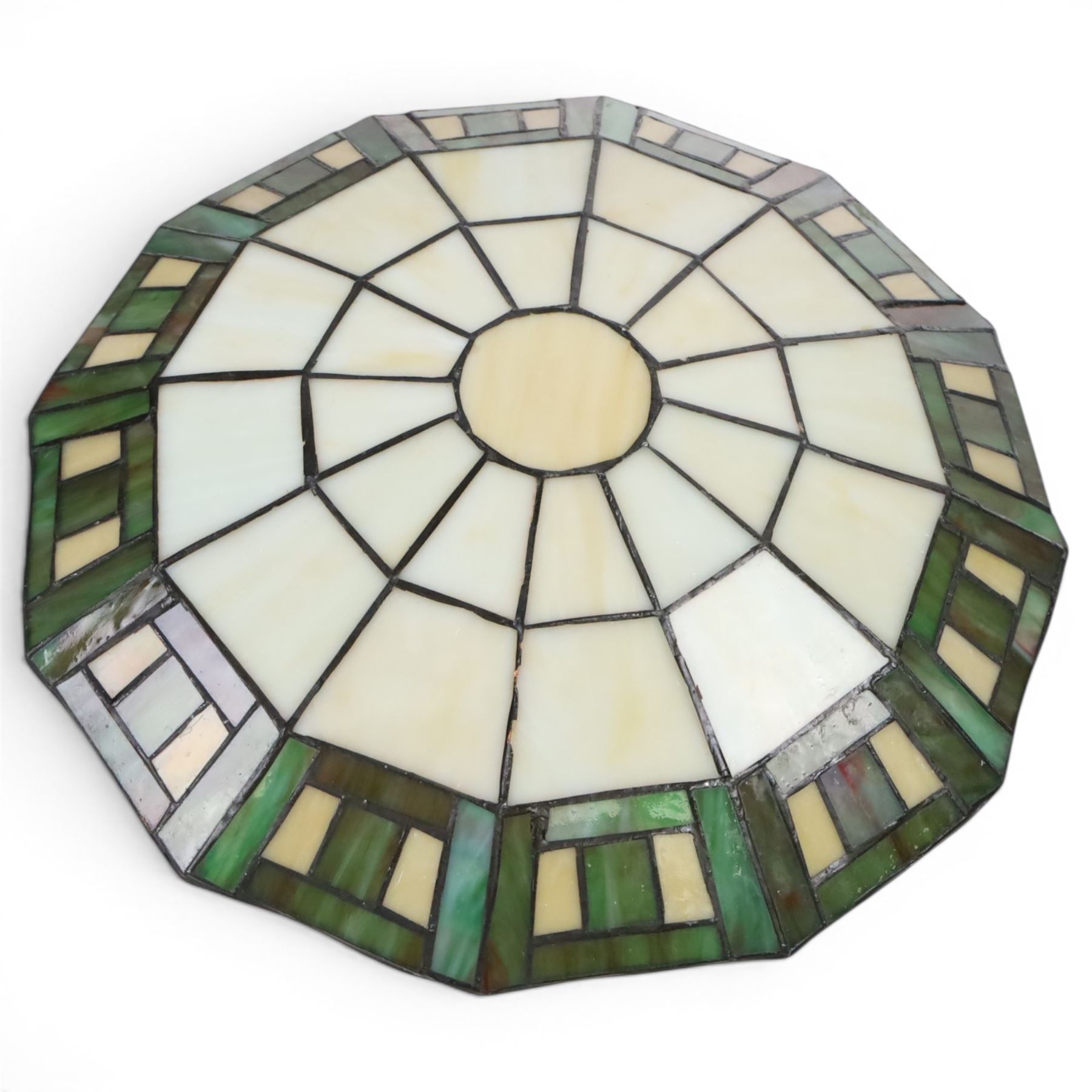 Tiffany Style table lamp, with floral lampshade, together with two Tiffany style ceiling light shades 