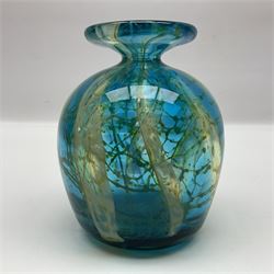 Signed Mdina blue and clean glass vase with flared rim, signed Mdina, H14cm