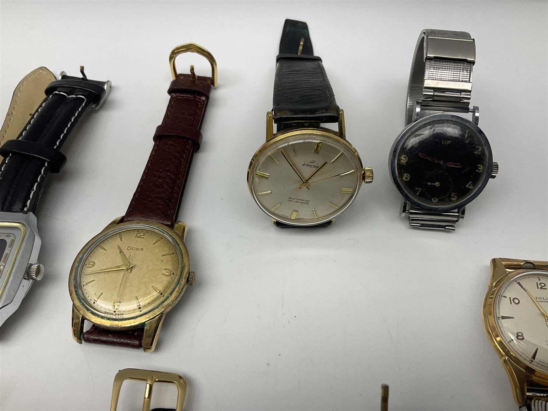 Collection of thirty wristwatches including Lucerne, Josmar, Astral, Mido, Thussy, Waldman, Camy, Doxa Lator, Avia, Lip, Enicar and Favre-Leuba