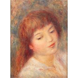 Circle of Pierre-Auguste Renoir (French 1841-1919): Head of a Girl - Study for 'Dance at Bougival', oil on canvas unsigned 20cm x 15cm 
Notes: an image of this work is held in the archives of the Wildenstein Institute, Paris.