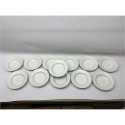Royal Copenhagen tea and dinner service for twelve place settings, decorated in the Mega Blue Fluted pattern, pattern number 622, comprising dinner plates, salad plates, bowls with pierced rim, smaller bowls, tea cups, and saucers, dinner plates D27.5cm, salad plates D22cm