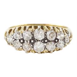 Victorian gold two row old cut diamond ring, stamped 18ct, total diamond weight approx 0.70 carat