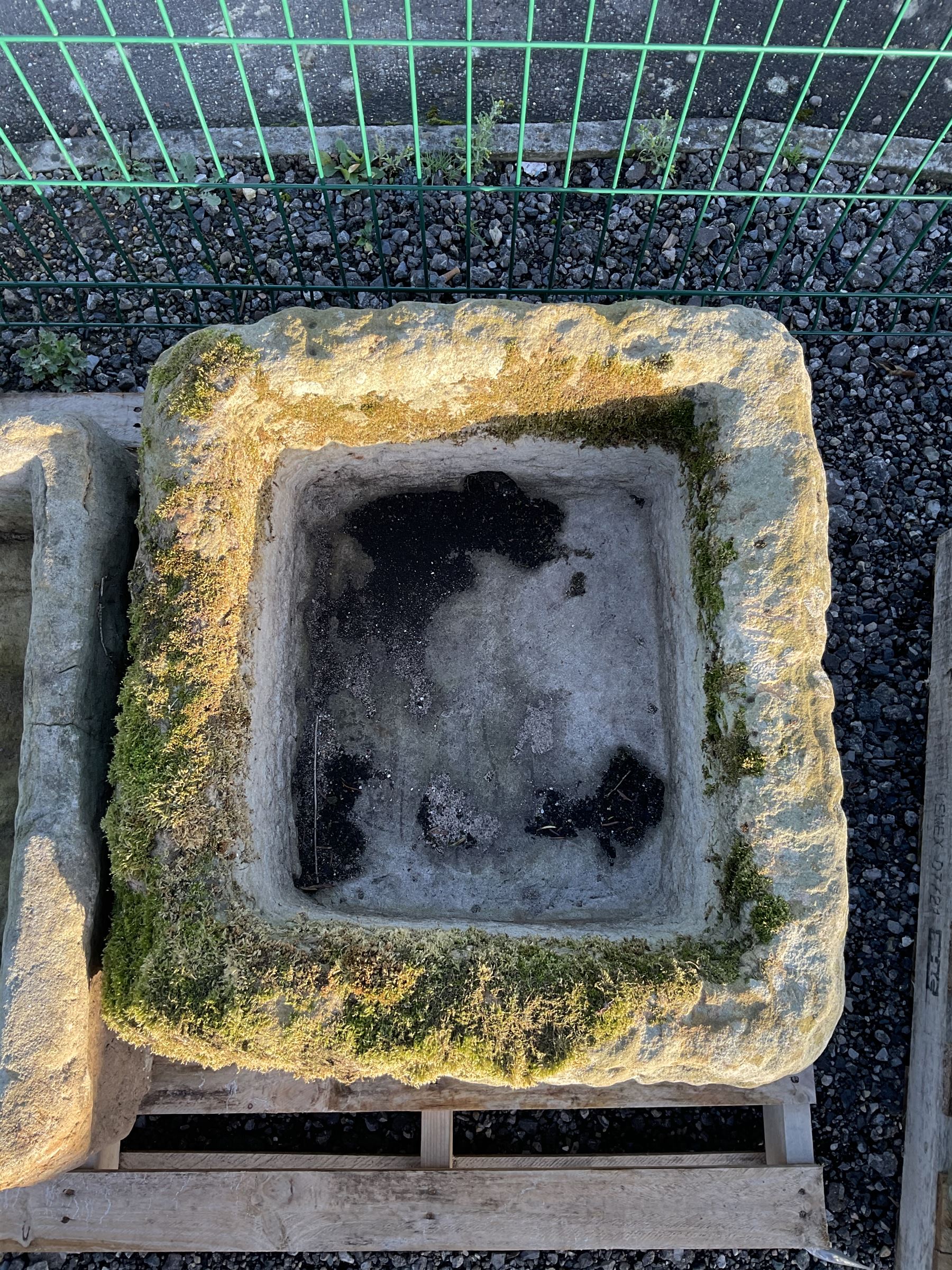 19th century square stone trough, weathered - THIS LOT IS TO BE COLLECTED BY APPOINTMENT FROM DUGGLEBY STORAGE, GREAT HILL, EASTFIELD, SCARBOROUGH, YO11 3TX