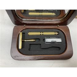 Collection of various razors and smoking items to include Ronson brass table lighter, Rolls Razor, Seigneur case with lighter, etc