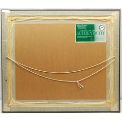 After Laurence Stephen Lowry (British 1887-1976): 'A River Bank', limited edition colour print No.592/850 with Henry Donn blindstamp, Henry Buckland COA verso 39cm x 50cm