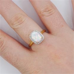 9ct gold opal and cubic zirconia cluster ring, hallmarked
