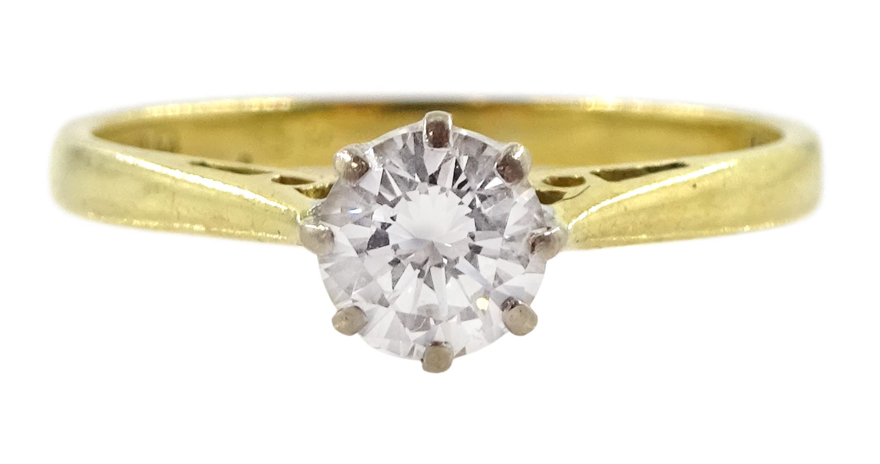 18ct gold single stone round brilliant cut diamond ring, London 1987, diamond approx 0.40 carat