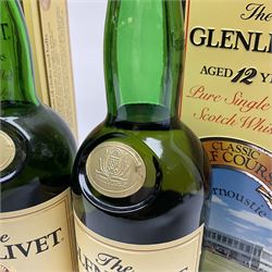 Two Glenlivet 12 year old, single malt Scotch whisky, 700ml 70% vol, each in original Classic Golf Clubs of Scotland Carnoustie presentation tin