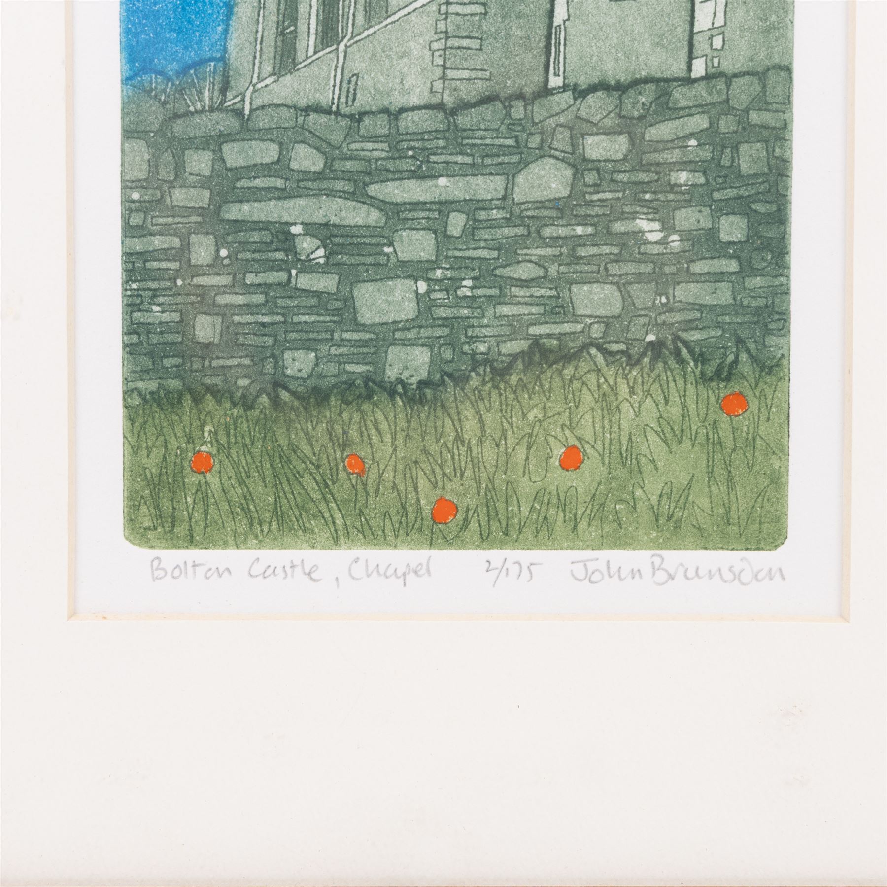 John Brunsdon ARCA (British 1933-2014): Views of Bolton Castle - Wensleydale, set three limited edition coloured etchings with aquatint signed titled and numbered in pencil 29cm x 11cm (3) (2 unframed)
