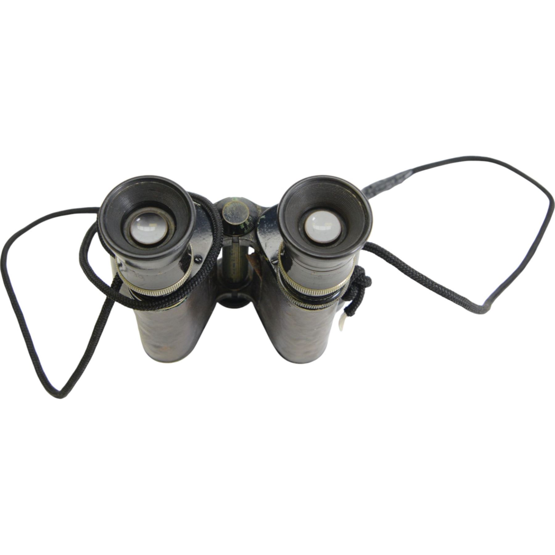 WWII Dolland of London Prismatic x6 field binoculars, with broad arrows marked to the body of the binoculars, the leather case with worn owners label to the inside, together with a cased pair of German field binoculars, with green paint finish, marked Germany-08 38226, together with two other cased pairs of binoculars 