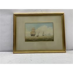 William Frederick Settle (British 1821-1897): British Man o' War and other Shipping at Sea, watercolour signed with monogram and dated '89, 22cm x 34cm