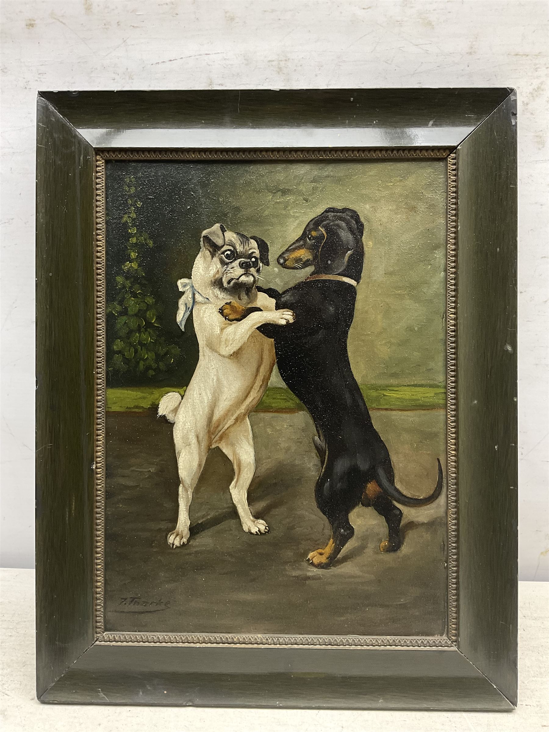 After Heinrich Sperling (German 1844-1924): Dog Fight, oil on canvas indistinctly signed 34cm x 24.5cm 