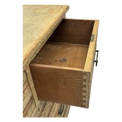 19th century oak chest of drawers, rectangular moulded top over two short and two long drawers, on plinth base (W99cm, D53cm, H81cm); early 20th century glazed mahogany display cabinet; Edwardian mahogany revolving bookcase (3)