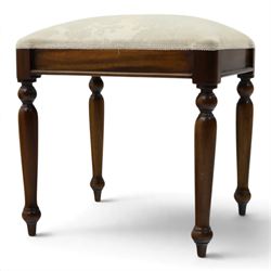 Willis & Gambier - cherrywood dressing table with mirror and stool, three-part mirror on turned uprights with finials, rectangular top above three cushion-moulded frieze drawers, twin pedestals each fitted with three graduated drawers, panelled sides and stepped plinth bases, stool with turned supports and padded seat
