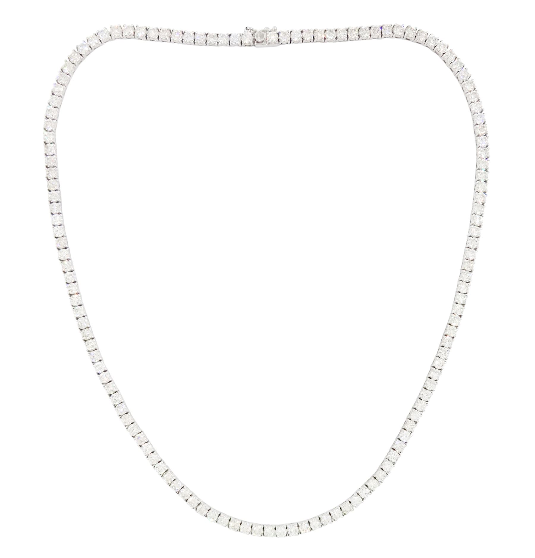 18ct white gold round brilliant cut diamond necklace, stamped, total diamond weight approx 17.60 carat