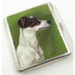  Cigarette case enamelled with the head of a Jack Russell, c1910-20  