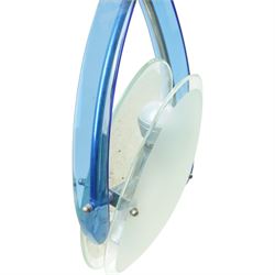 Attrib. Max Ingrand for Fontana Arte - mid-20th century chromium ceiling light with tilting frosted glass double shade within blue glass frame overall height 65cm