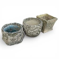 Cast iron Planter / trough along with three cast stone planters