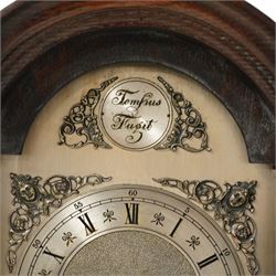 English 1950’s 8-day three train spring driven oak cased grandmother clock, with strike silent facility and pendulum.