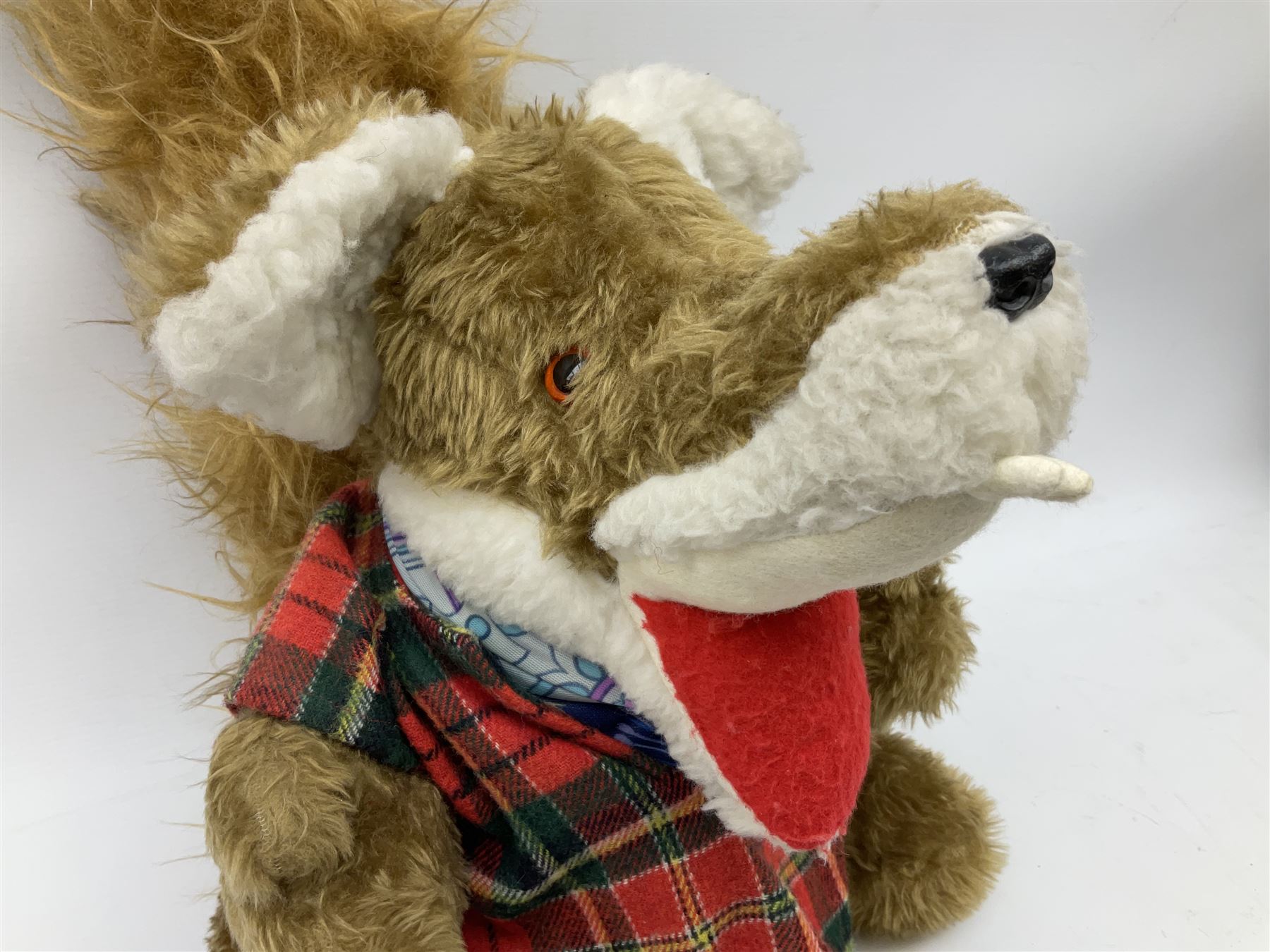 Vintage Basil Brush plush toy, in a tartan jacket together with a talking Basil Brush plush toy, tallest example H46cm