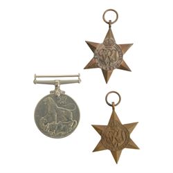WWII trio, War medal, 1939-45 star and Atlantic star, awarded to Albert Harris R.N, together with WWII trio, War medal, 1939-45 star and The African Star, awarded to Pilot Officer P Eastman and another war and defence medal     