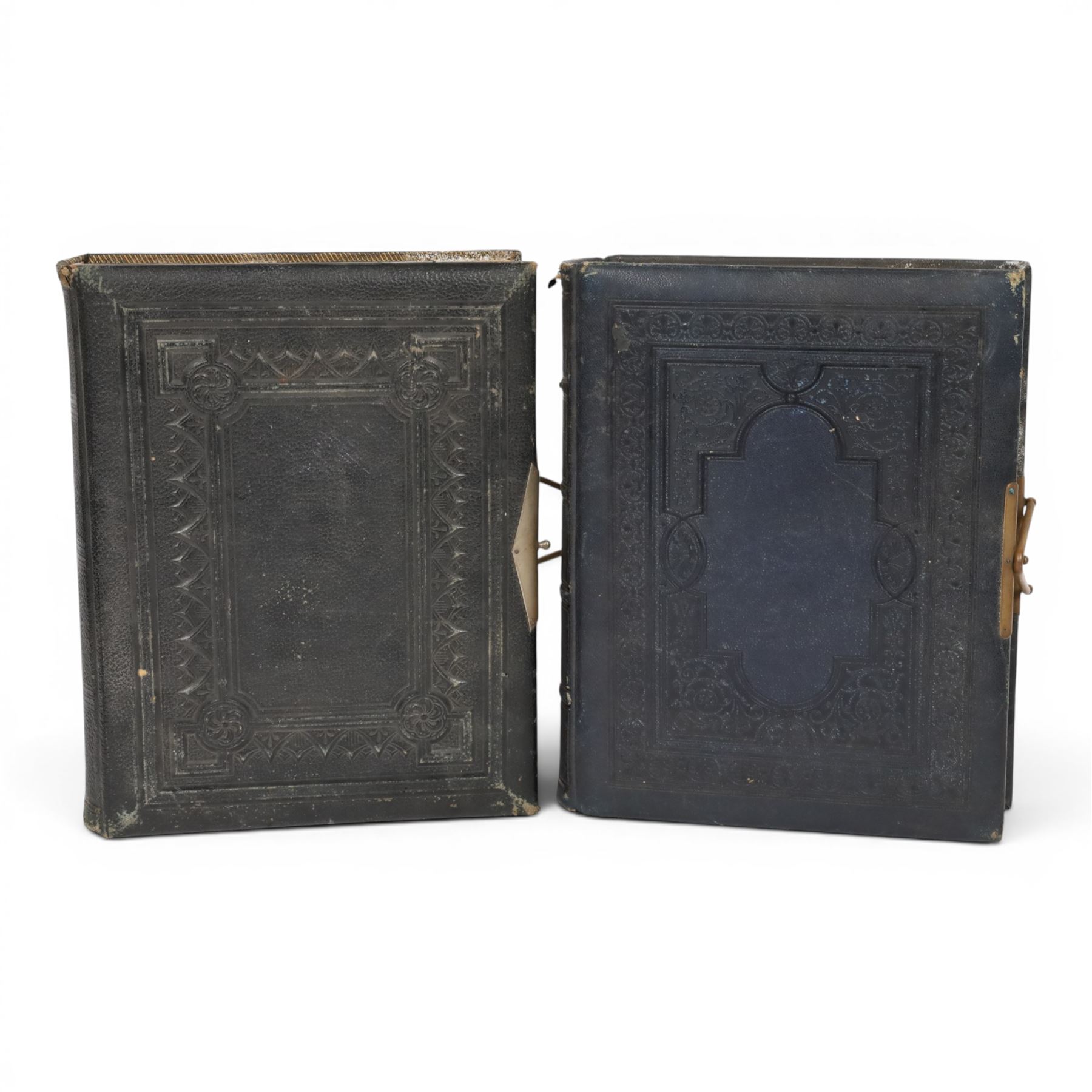 Two Victorian photograph albums, containing a collection of full and portrait Cartes de Visite, photographs and other ephemera
