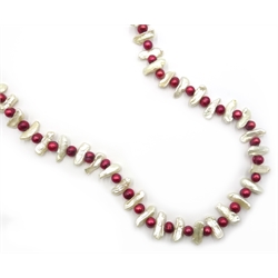  Red and white pearl necklace, 80cm  