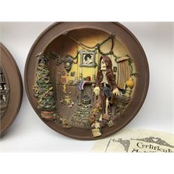Two Terry Pratchett Discworld limited edition sculptured bas-reliefs, designed by Clarecraft, comprising Death Study created by 'the cunning artificer, Bernard the stout', 132/500 and The Hogfather, created by 'the cunning artificer, Bernard the stout', 132/500, both with certificates of authenticity.   