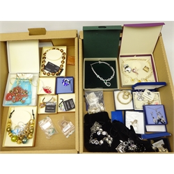  Cristalina necklace, boxed, Camrose & Kross necklace, Murano jewellery, animal shaped brooches with coloured stones and other costume jewellery in two boxes  