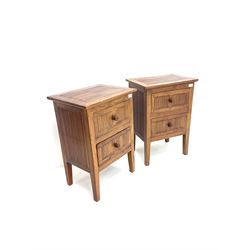 Pair hardwood lamp tables, two drawers, square tapering supports 