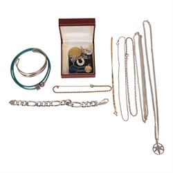 9ct gold jewellery comprising two bracelets and a St Christopher pendant, together with si...