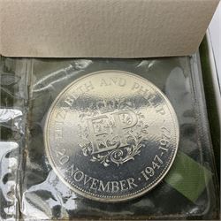 Six Queen Elizabeth II United Kingdom silver crown coins, comprising two 1972 'Silver Wedding', two 1977 'Silver Jubilee' and two 1981 'Commemorating The Marriage of His Royal Highness The Prince of Wales and Lady Diana Spencer', all cased with certificates 