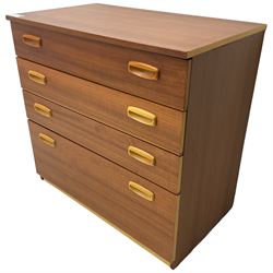 Schreiber - Mid-20th century teak chest, fitted with three long shallow drawers over one deep drawer