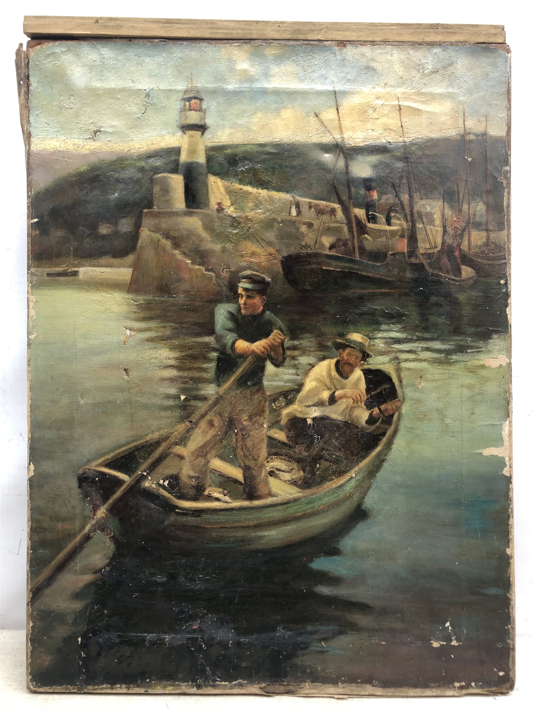 After Stanhope Alexander Forbes (British 1857-1947): The Lighthouse Newlyn Cornwall, oil on canvas unsigned 65cm x 49cm (unframed)