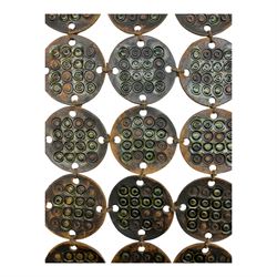 Attributed to Hornsea Pottery wall, hanging, with geometric circles attached to a wooden beam