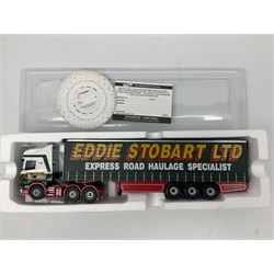 Corgi Eddie Stobart - three limited edition lorries; CC12901 Scania Topline Curtainside; CC13101 Volvo F88 Box Trailer; and CC13207 DAF XF Space Cab & Flatbed Trailer; all boxed (3)