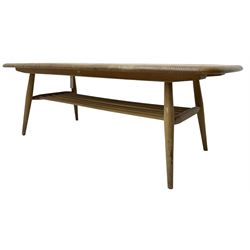Ercol - mid-20th century blonde elm and beech model 459 coffee table, rectangular top over spindle magazine rack