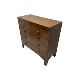 19th century straight-front chest, rectangular top with ebony strung edge, crossbanded frieze over two short and three long graduating drawers with ebony stringing, raised on bracket feet