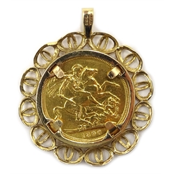  Victorian 1896 gold sovereign in 9ct gold loose mount pendant, 12.8gm  