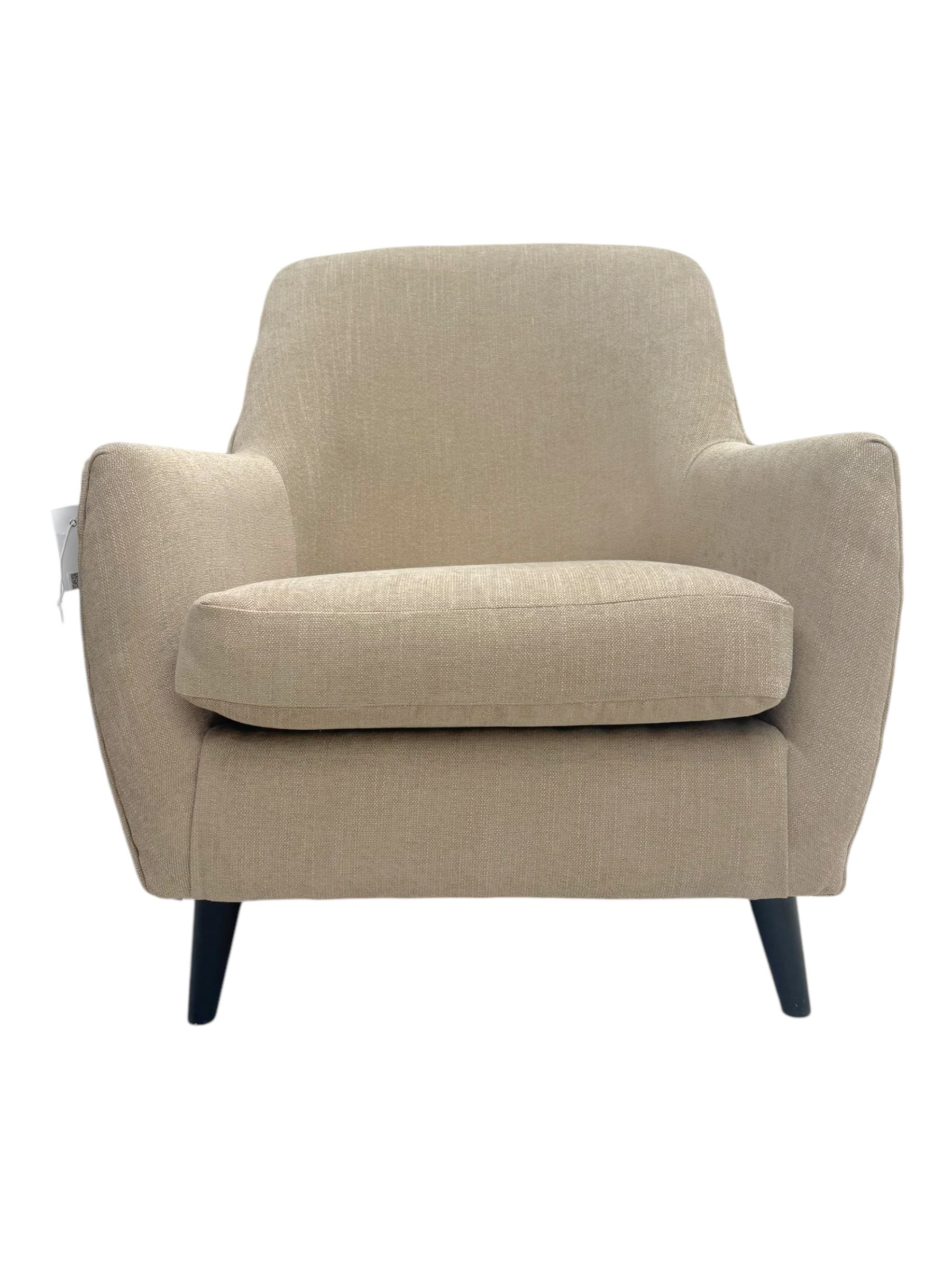Contemporary tub armchair upholstered in beige fabric