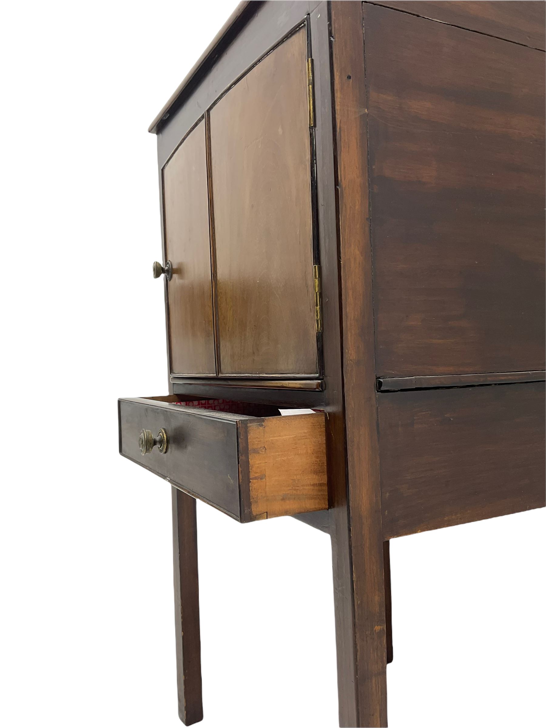 Georgian mahogany night cupboard, enclosed by single door and fitted with single drawer, square supports